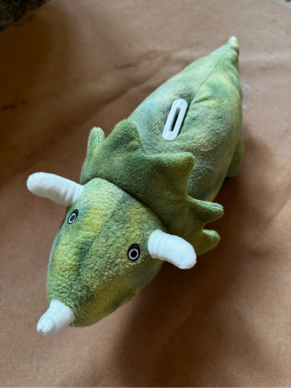 Green Plush Triceratops Coin Bank